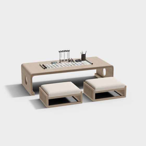 Zen Tea Table Set 3D model for Modern Spaces