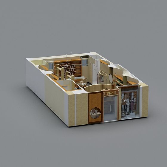 Image showcasing Retro Art Gallery Low-Poly 3D Model - Warm Wood Texture