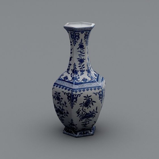 Elegant Blue and White Porcelain Vase 3D model