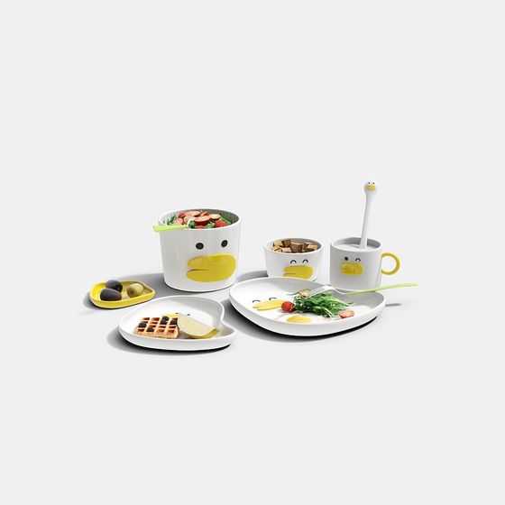 Playful Duck Dinnerware Set 3D model for Kids