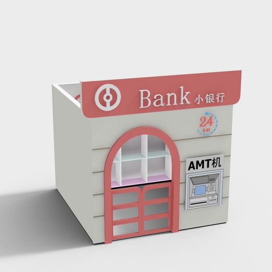 Charming Low-Poly Small Bank 3D model