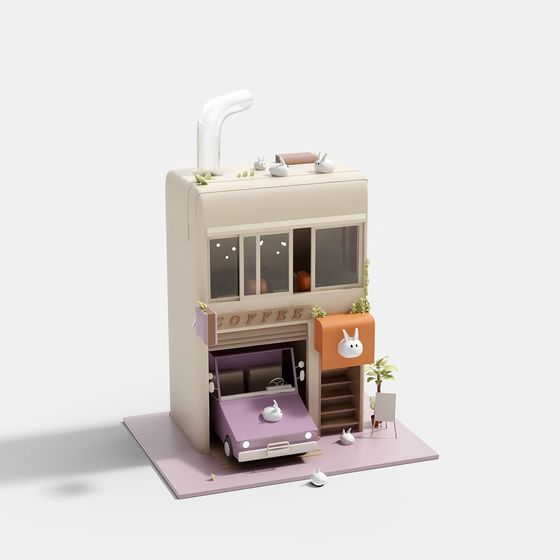 Charming Low-Poly 3D Model Coffee Shop