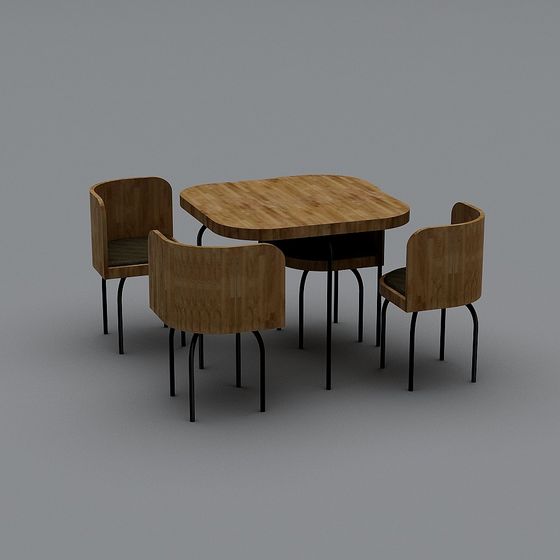 Wooden Dining Table and Chair Set 3D model
