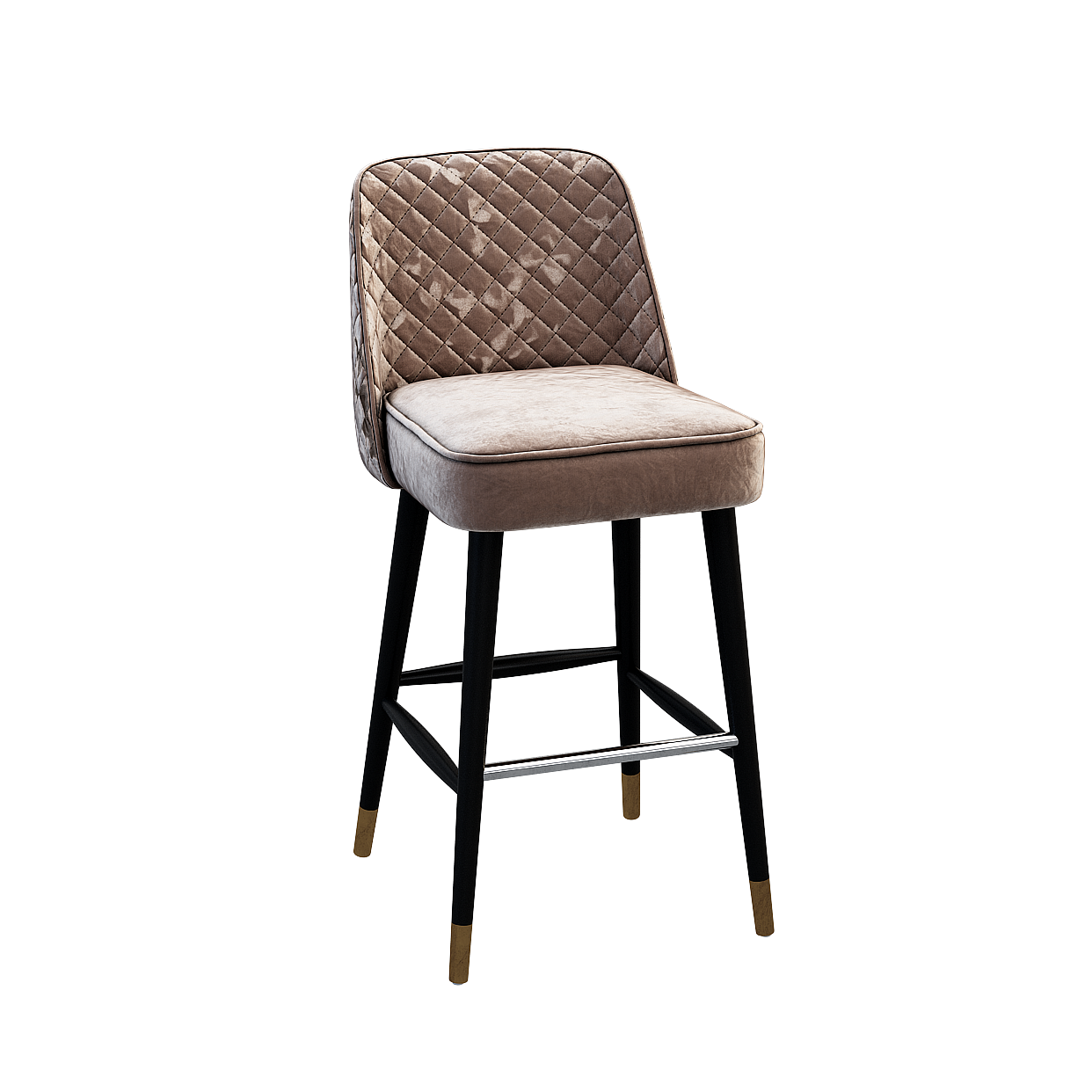 Elegant Low-Poly Bar Stool 3D Model – Quilted Upholstery