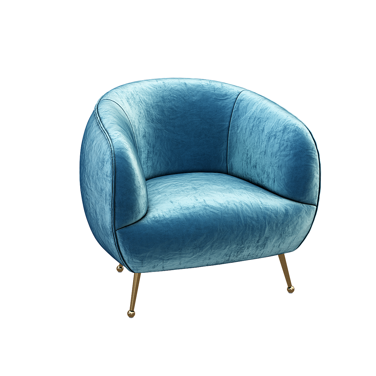 Elegant Blue Velvet Sofa 3D Model – Retro-Modern Design