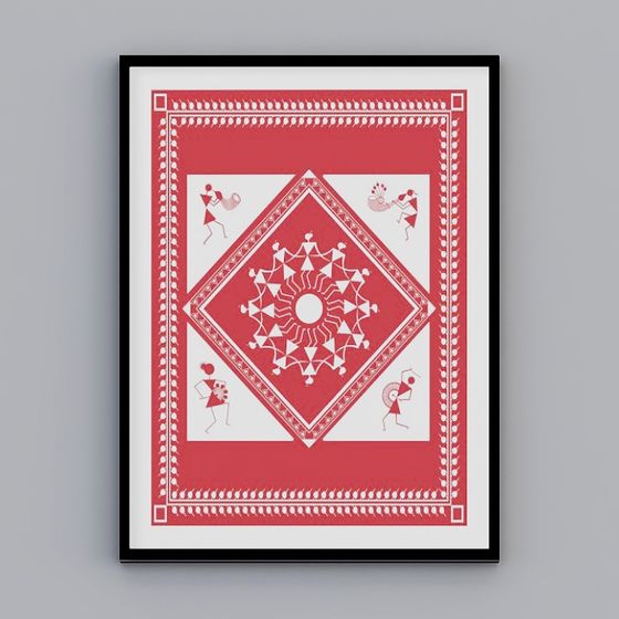 Warli Art Panel 3D model in Low Poly Style