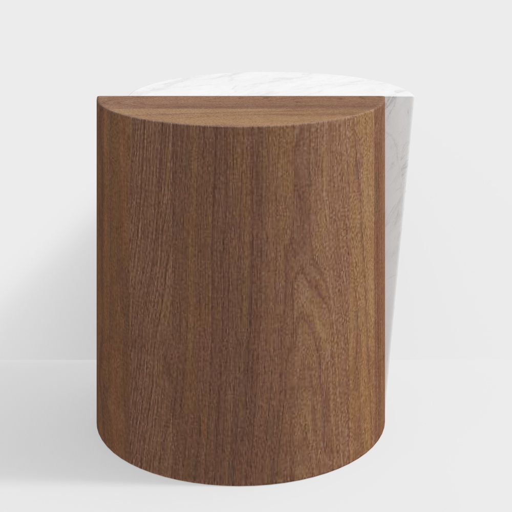 Minimalist Round Stool 3D Model – Wood and Marble