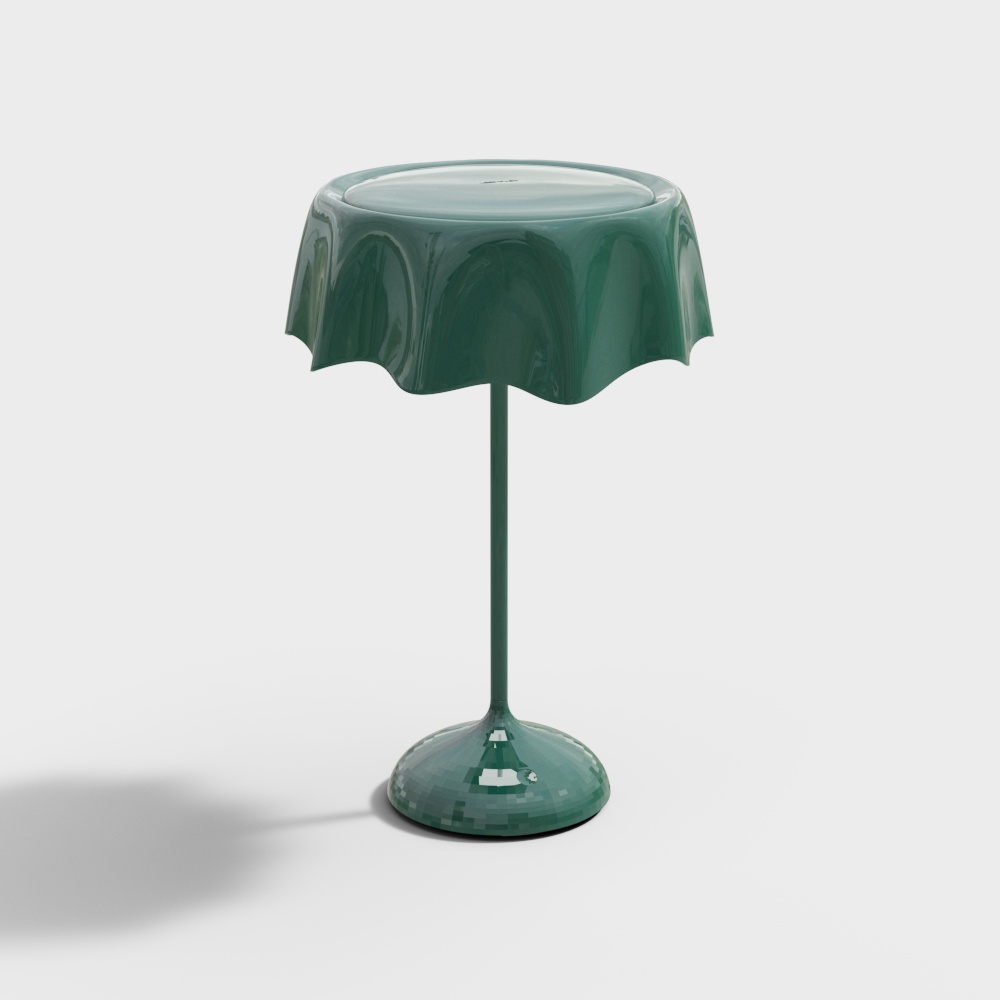 Elegant Low-Poly Round Table 3D Model – Green Textured Design