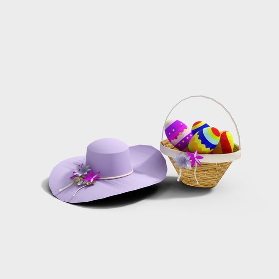 Charming Spring 3D Model with Basket and Hat