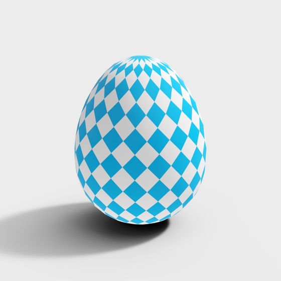 Easter egg with blue and white checkered pattern on light grey background