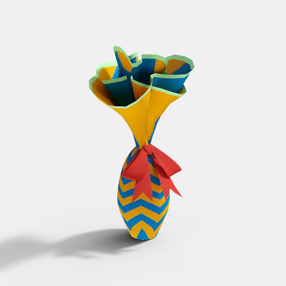 Origami Flower Bouquet 3D Model – Colorful Low-Poly Design