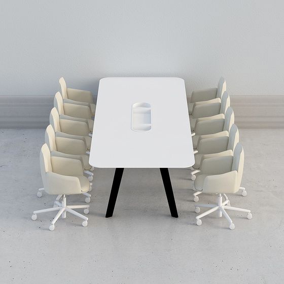 Minimalist Conference Table and Chair Set 3D model