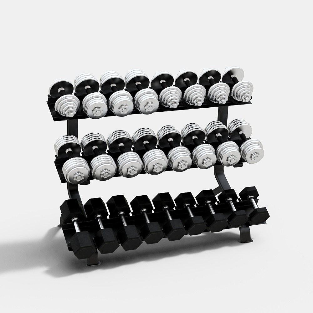 Low Poly Dumbbell Rack 3D Model – Industrial Gym Design