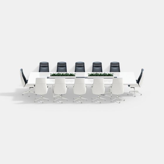 Modern Conference Room Table and Chair Combination 3D Model in Gray