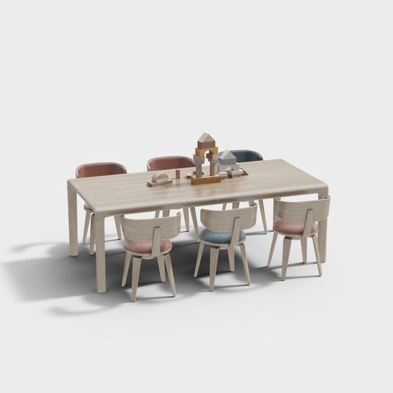 Modern Low-Polygon Dining Table and Chair Set 3D model