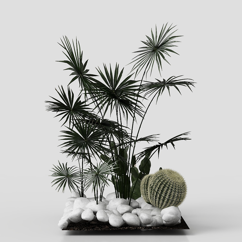 Tropical Garden Corner 3D Model – Low-Poly Plants