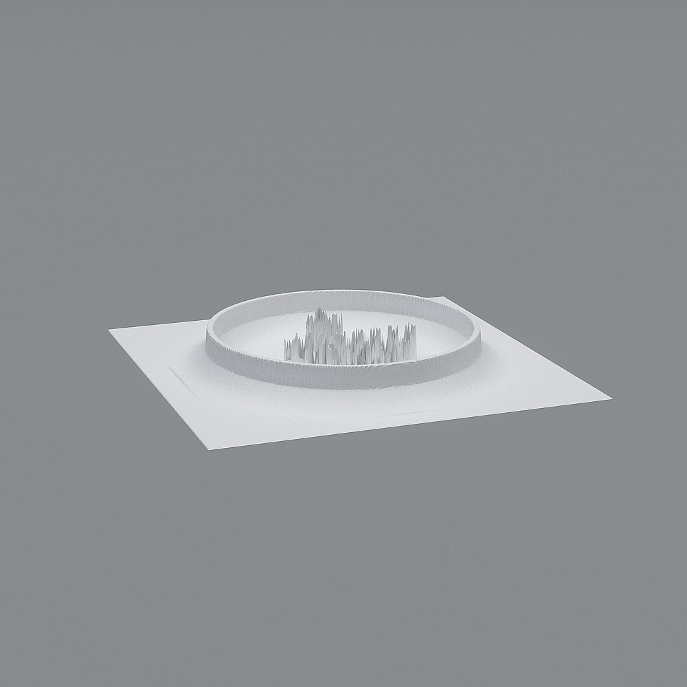White circular recessed ceiling light with textured spikes on grey background