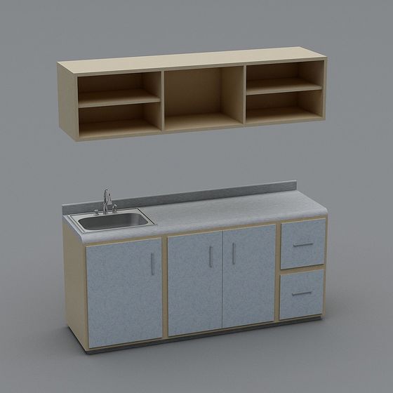 Modern Minimalist Kitchen Cabinet Set 3D Model