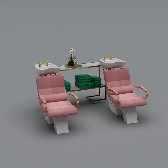 Retro-Modern Pink Sofa Chair Set 3D model