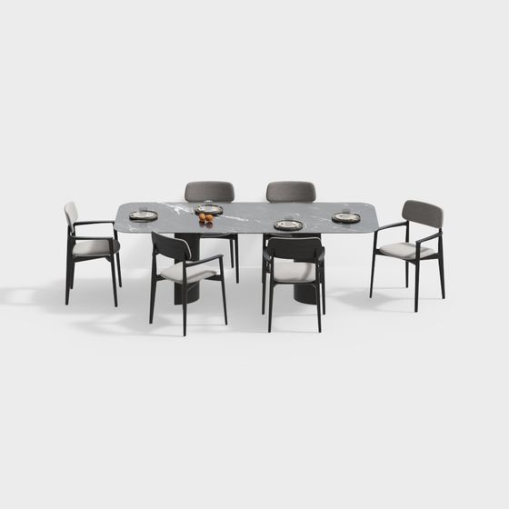 Modern Minimalist Dining Table and Chair Set 3D model