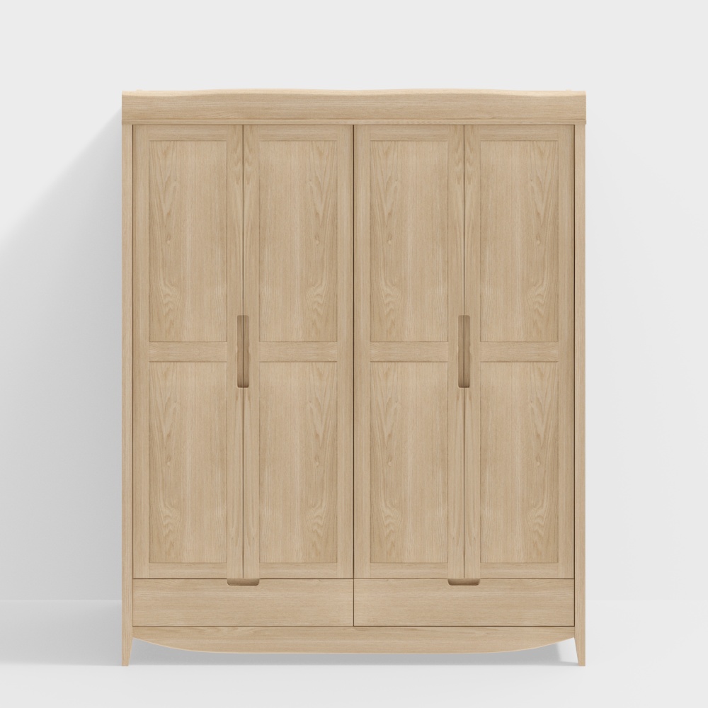 Elegant Low-Polygon Wardrobe 3D Model – Light Wood Texture