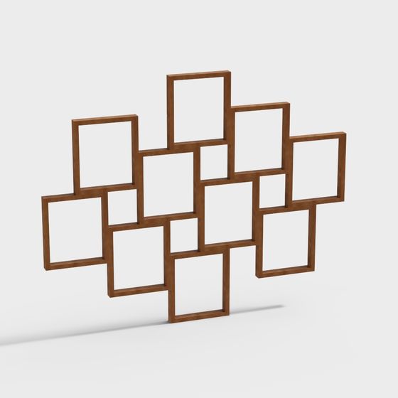 Modern wooden wall panel with geometric square pattern and brown finish on white background