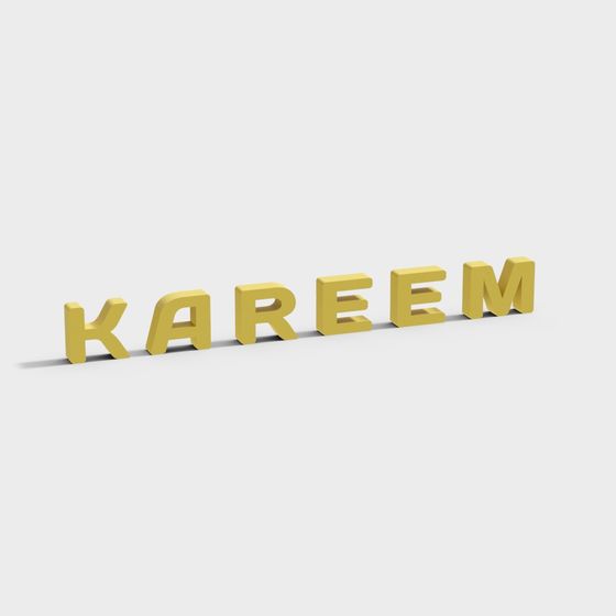 View of Low-Polygon 'KAREEM' 3D Letters – Gold Textured