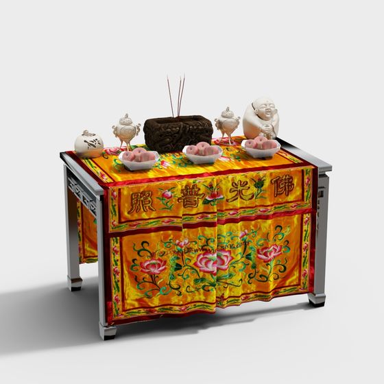 โต๊ะสไตล์จีนประดับด้วยพระพุทธรูป