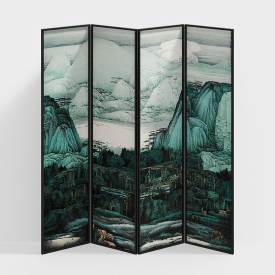 Four-Panel Screen 3D model for Artistic Spaces