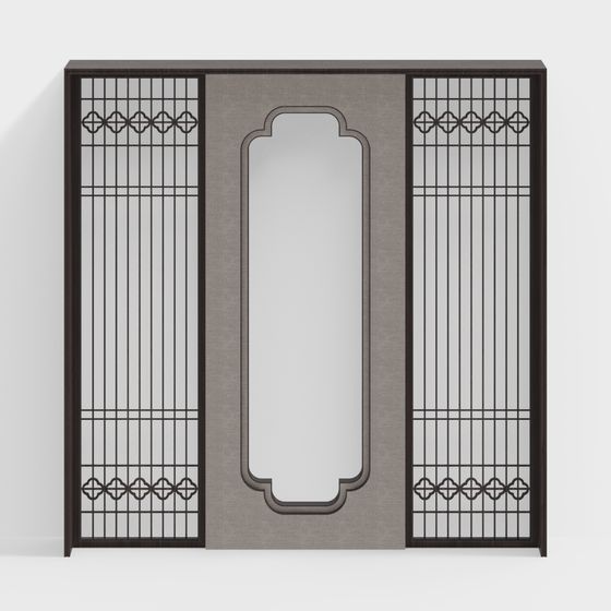 New Chinese Style Partition Screen 3D Model in Brown