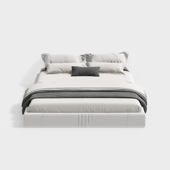 Chic Modern Backless Double Bed 3D Model in Gray