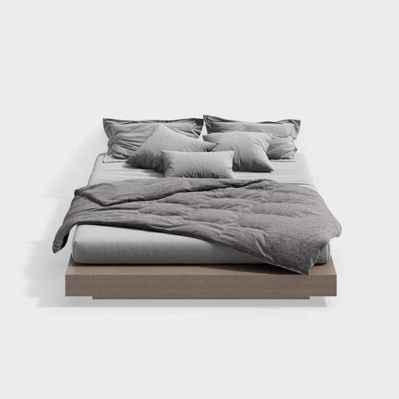 Wabi-Sabi Double Bed Without Backrest 3D Model in Gray