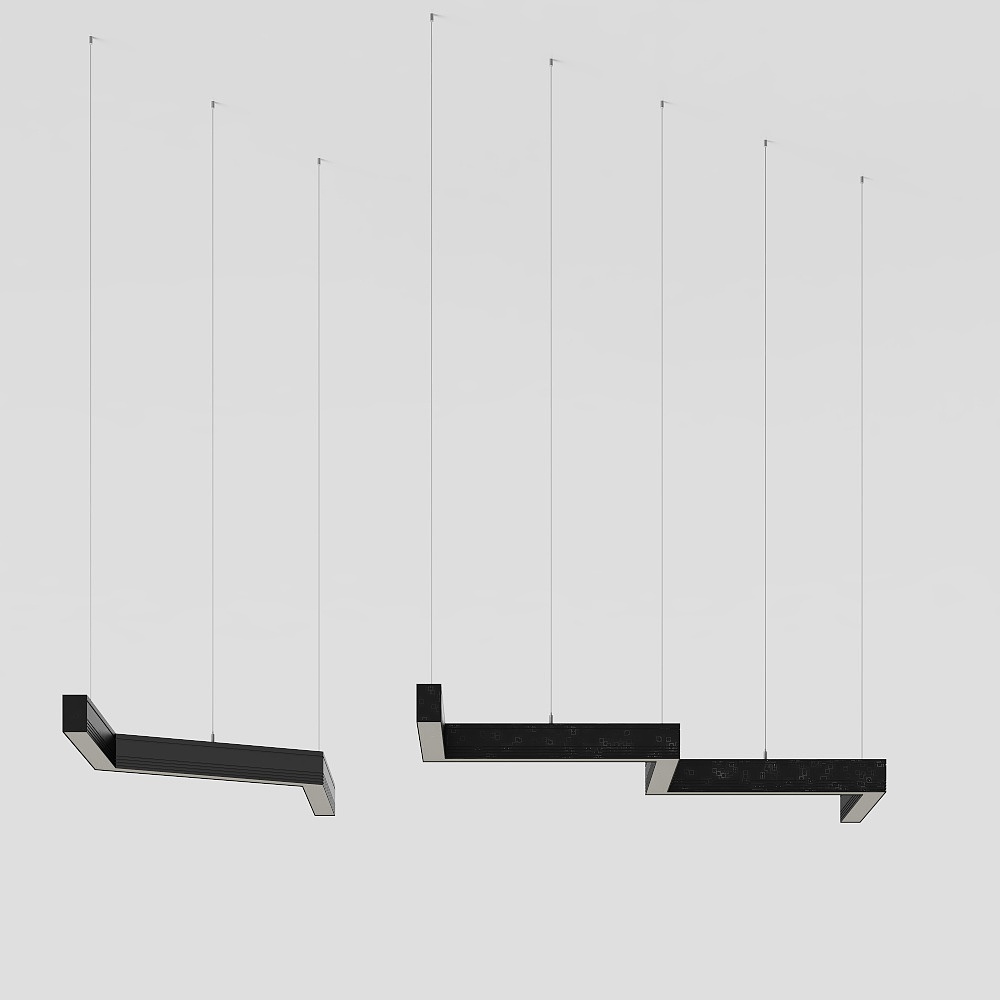 Suspended Light 3D Model – Futuristic Black Lamp