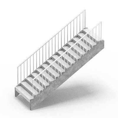 Cast-in-Place Straight Running Stairs 3D Model in Gray