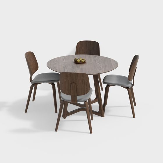 Stylish Round Table and Four Chairs 3D model