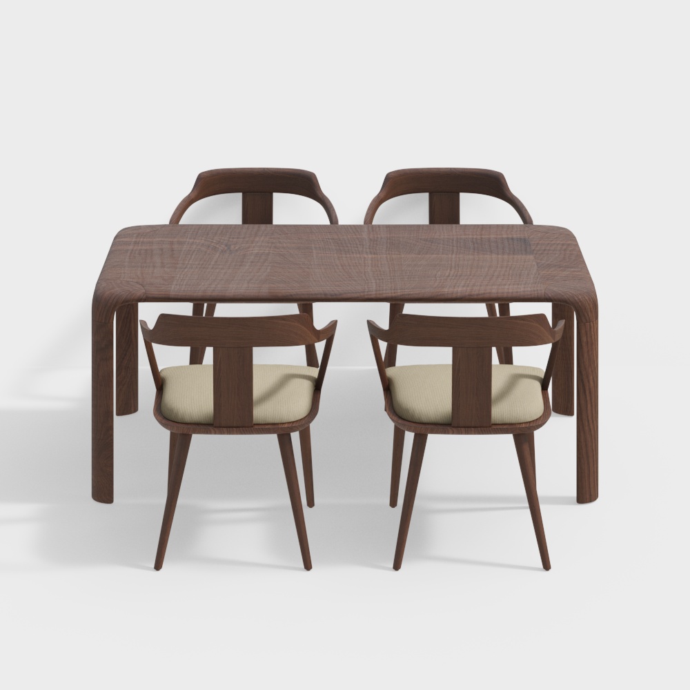 Modern Minimalist Dining Table and Chairs 3D Model