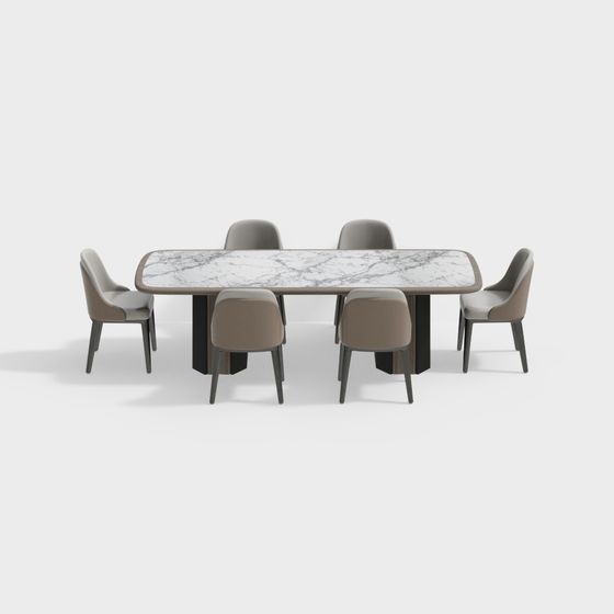 Elegant Marble Dining Table and Chair Set 3D model