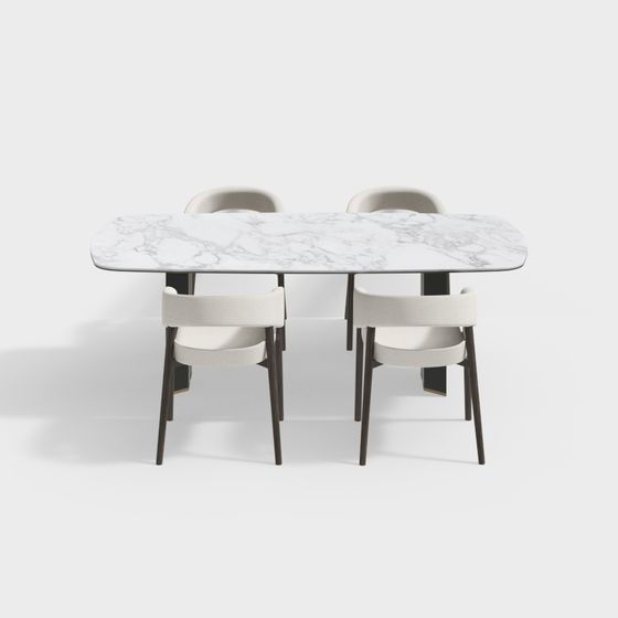 Modern Minimalist 3D Dining Table and Chair Set