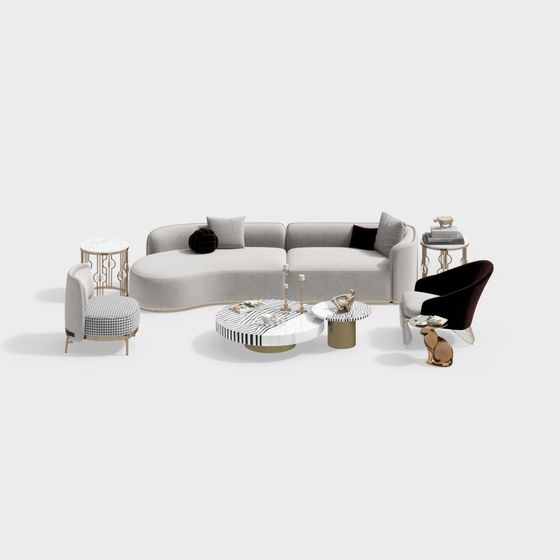 Elegant Low-Poly Sofa Set 3D model for Modern Interiors
