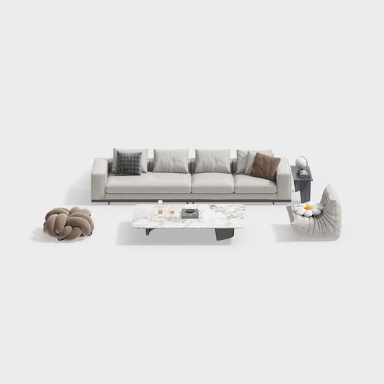 Modern Minimalist 3D Sofa Set Model