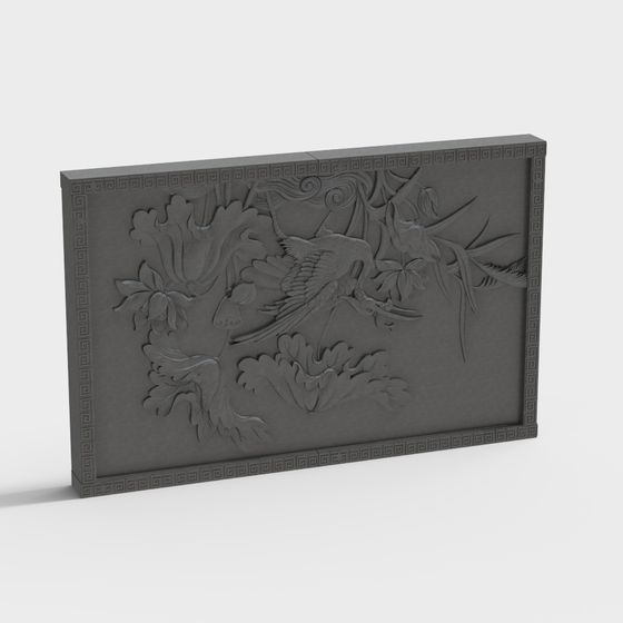 Elegant Bamboo Crane Relief 3D model
