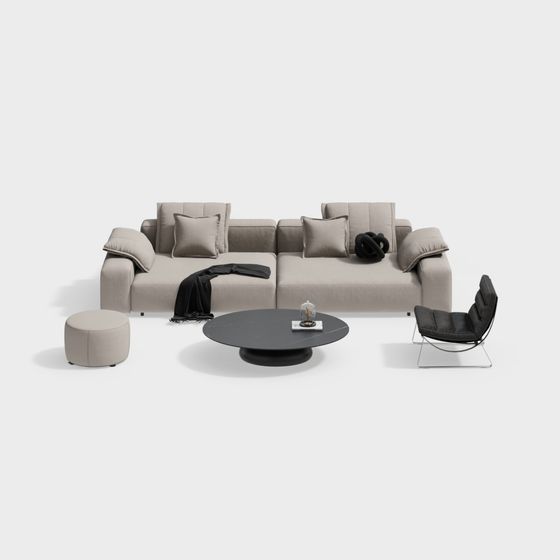Modern Sectional Sofa 3D Model in Gray for Living Rooms