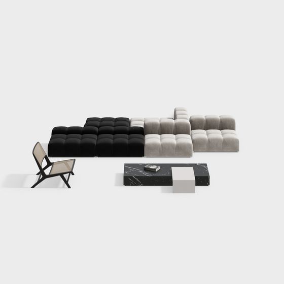 Elegant Low-Poly Sofa Set 3D model for Contemporary Spaces