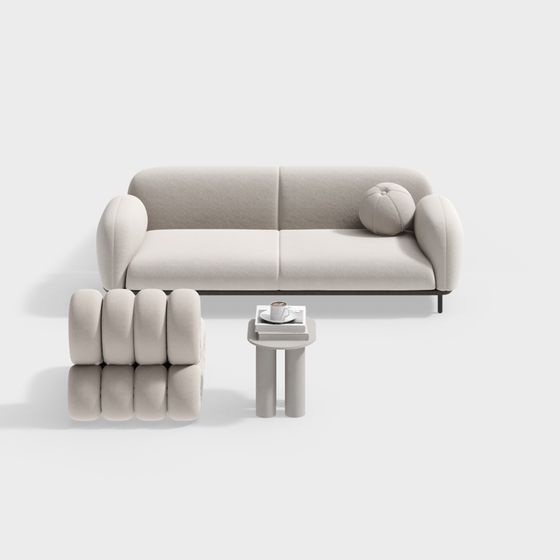 Elegant Low-Poly Sofa Set 3D model