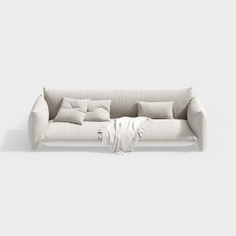 Unique Low-Poly Sofa 3D Model – Beige Textured Fabric