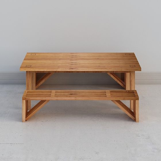 Urban Wooden Long Table and Bench 3D model