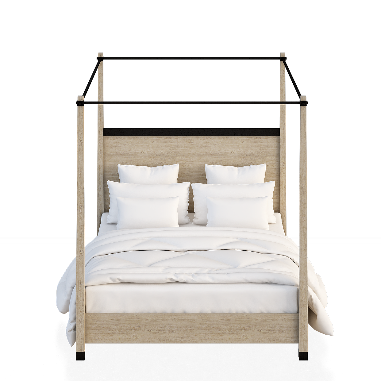 Elegant Four-Post Bed 3D Model – Minimalist Industrial Style