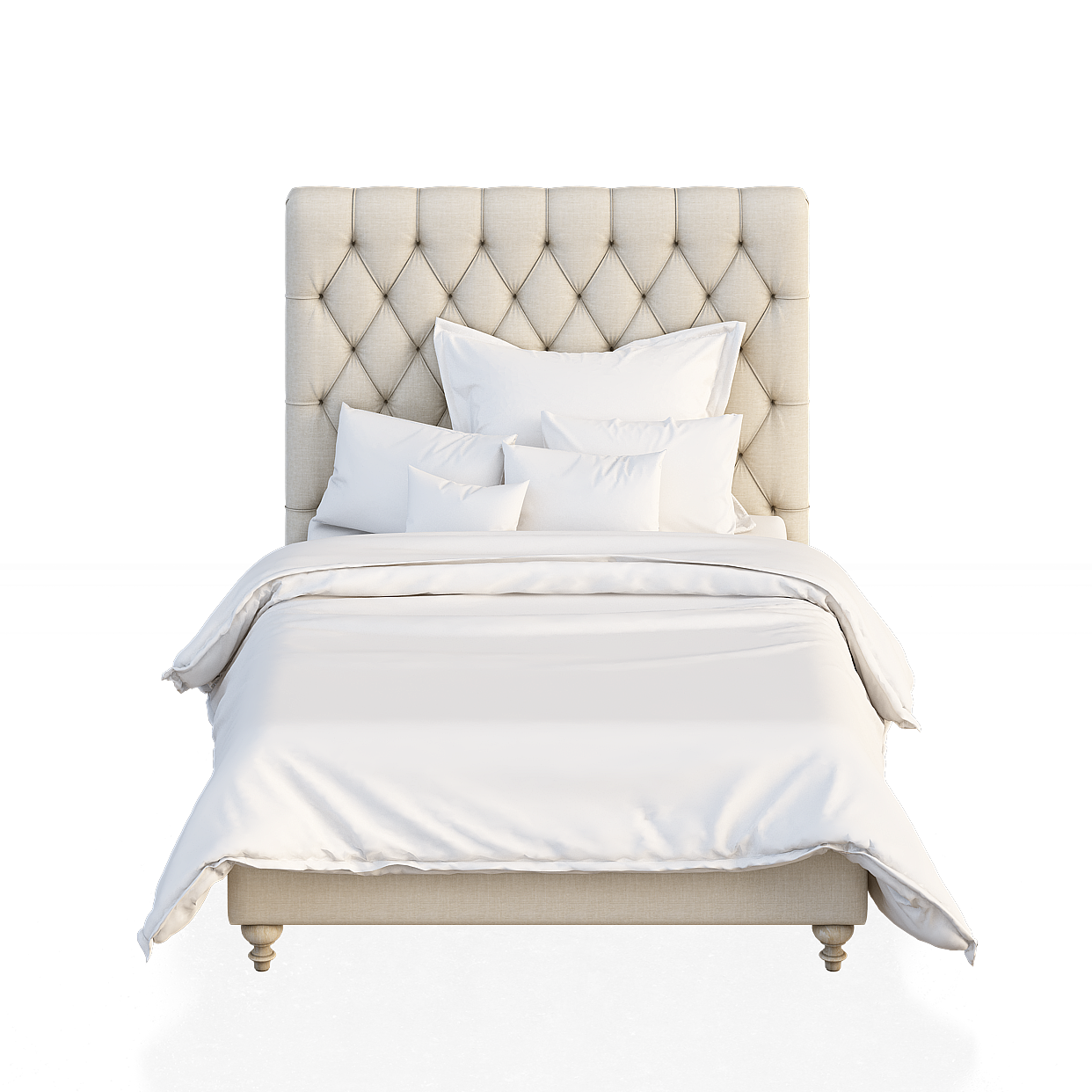 Elegant Low-Poly Bed Model – Beige Tufted Headboard