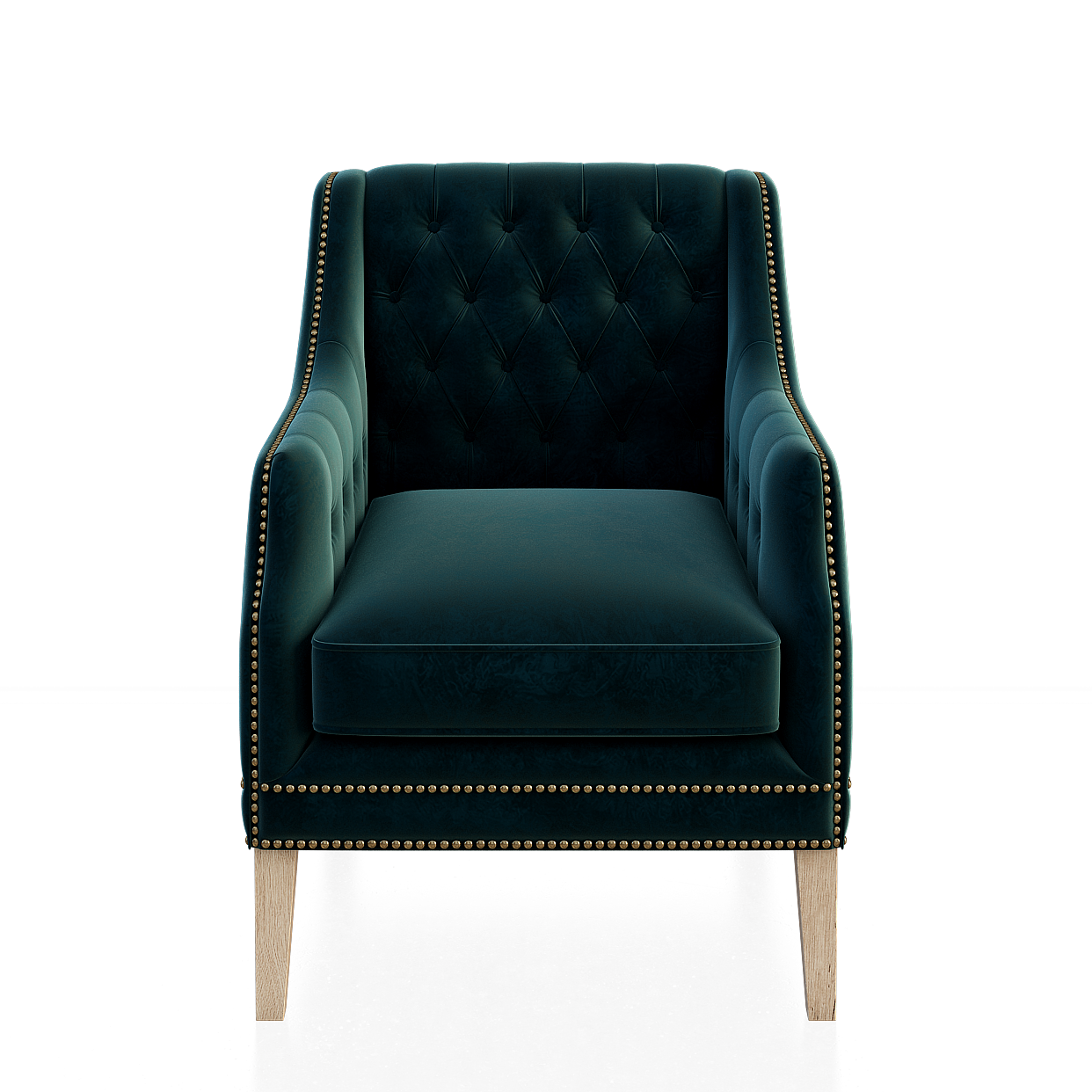 Deep Emerald Velvet Armchair 3D Model – Vintage Modern Style