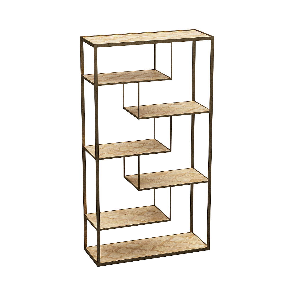 Modern Low-Poly Bookshelf 3D Model – Industrial Wood Design